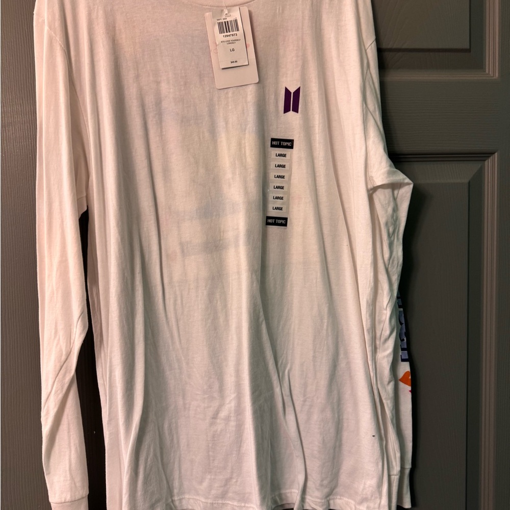 Hot Topic White Long Sleeve Tee with Purple Accent